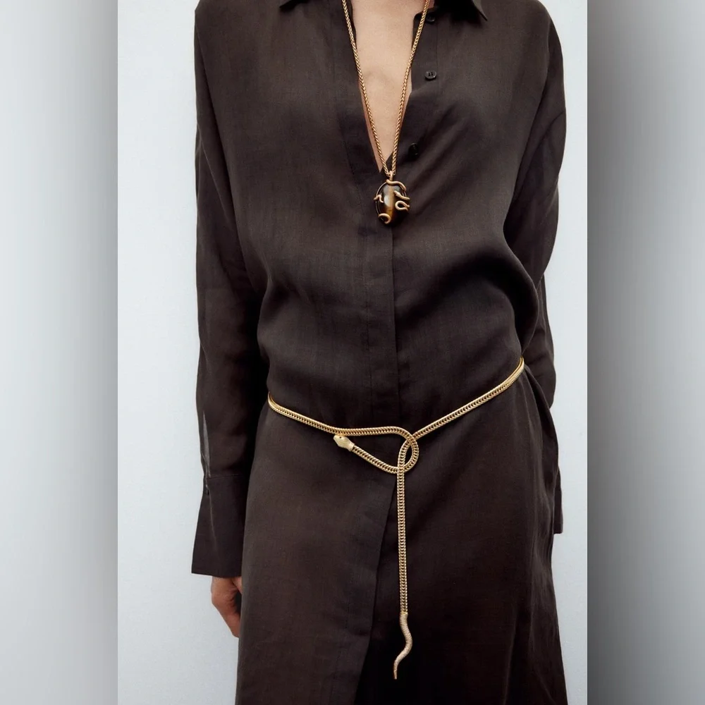 NWOT. Zara Golden Snake-Shaped Metal Cord Belt.
